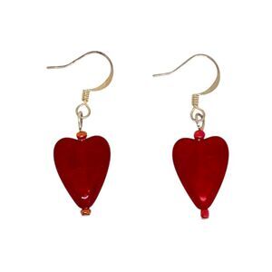 Indio Jewelry Red Heart Glass .925 Sterling Silver Earrings #319
